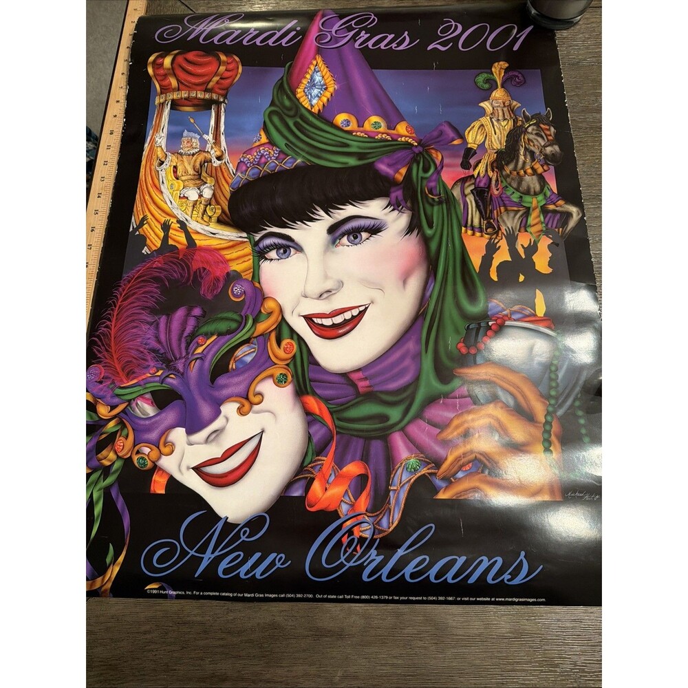 ERI7072 NEW ORLEANS MARDI GRAS POSTER 2001 ARTIST MICHAEL HUNT SIZE 32X24
